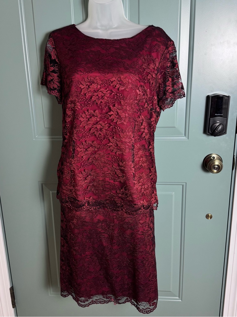 Burgundy Lace 2 Piece Dress Set | Medium | Elegant Cocktail Formal